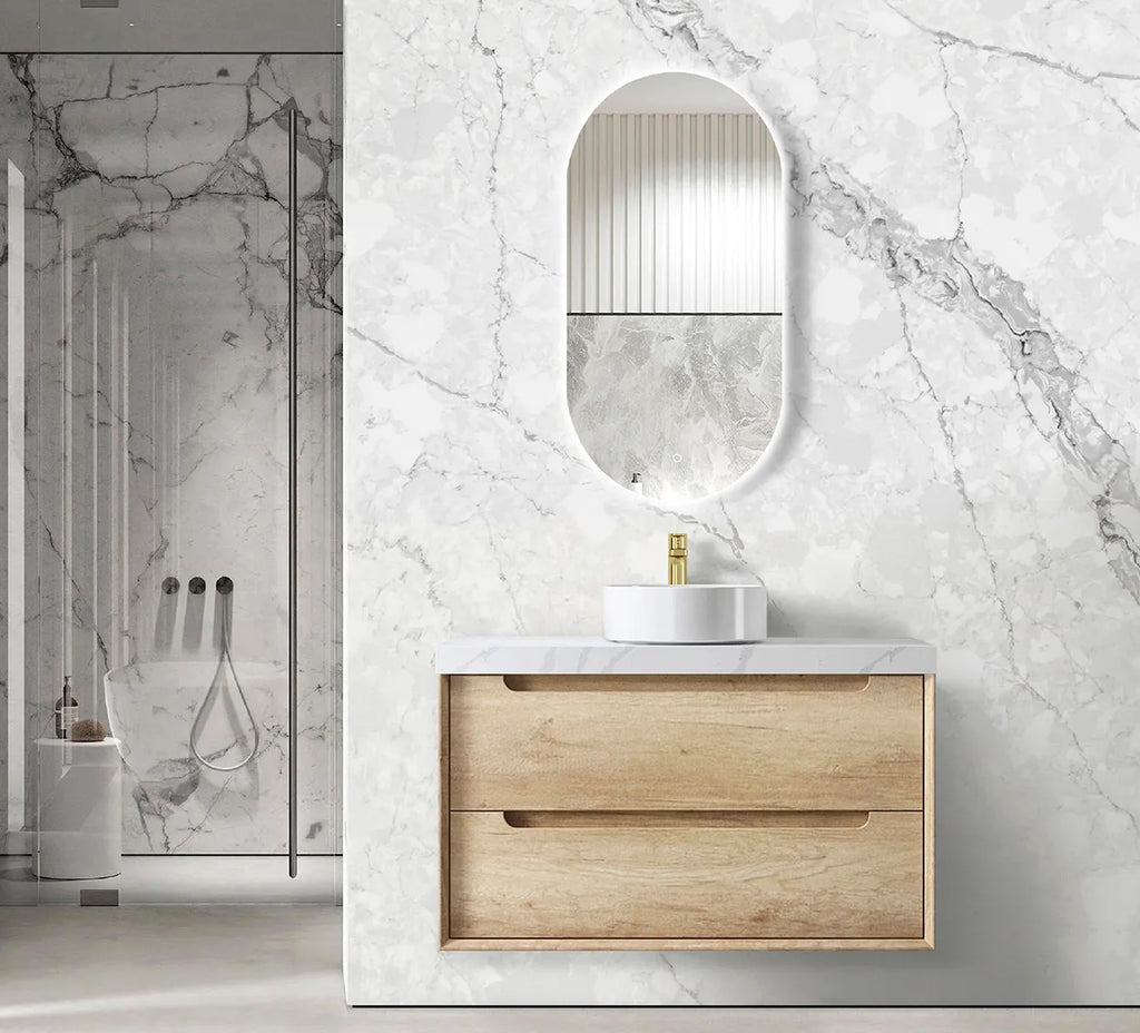 Otti Byron Wall Hung Vanity Natural Oak Ultra Delux Stone Top