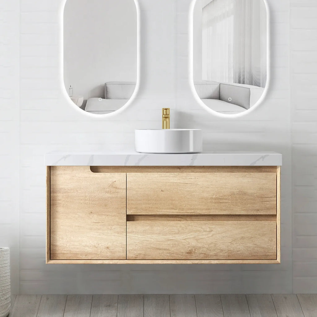 Otti Byron Wall Hung Vanity Natural Oak Ultra Delux Stone Top