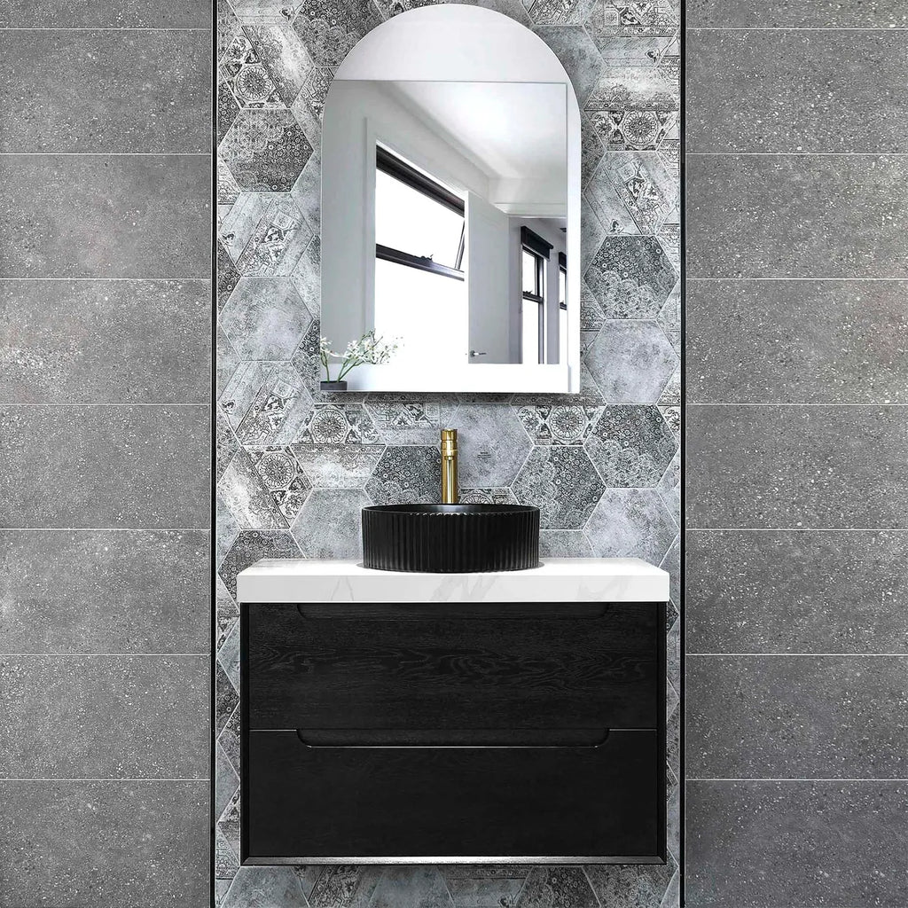 Otti Byron Wall Hung Vanity Black Oak Ultra Delux Stone Top