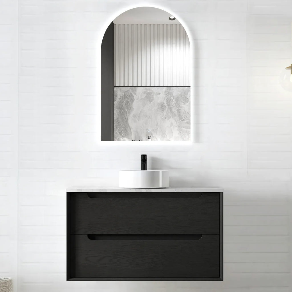 Otti Byron Wall Hung Vanity Black Oak Ultra Delux Stone Top