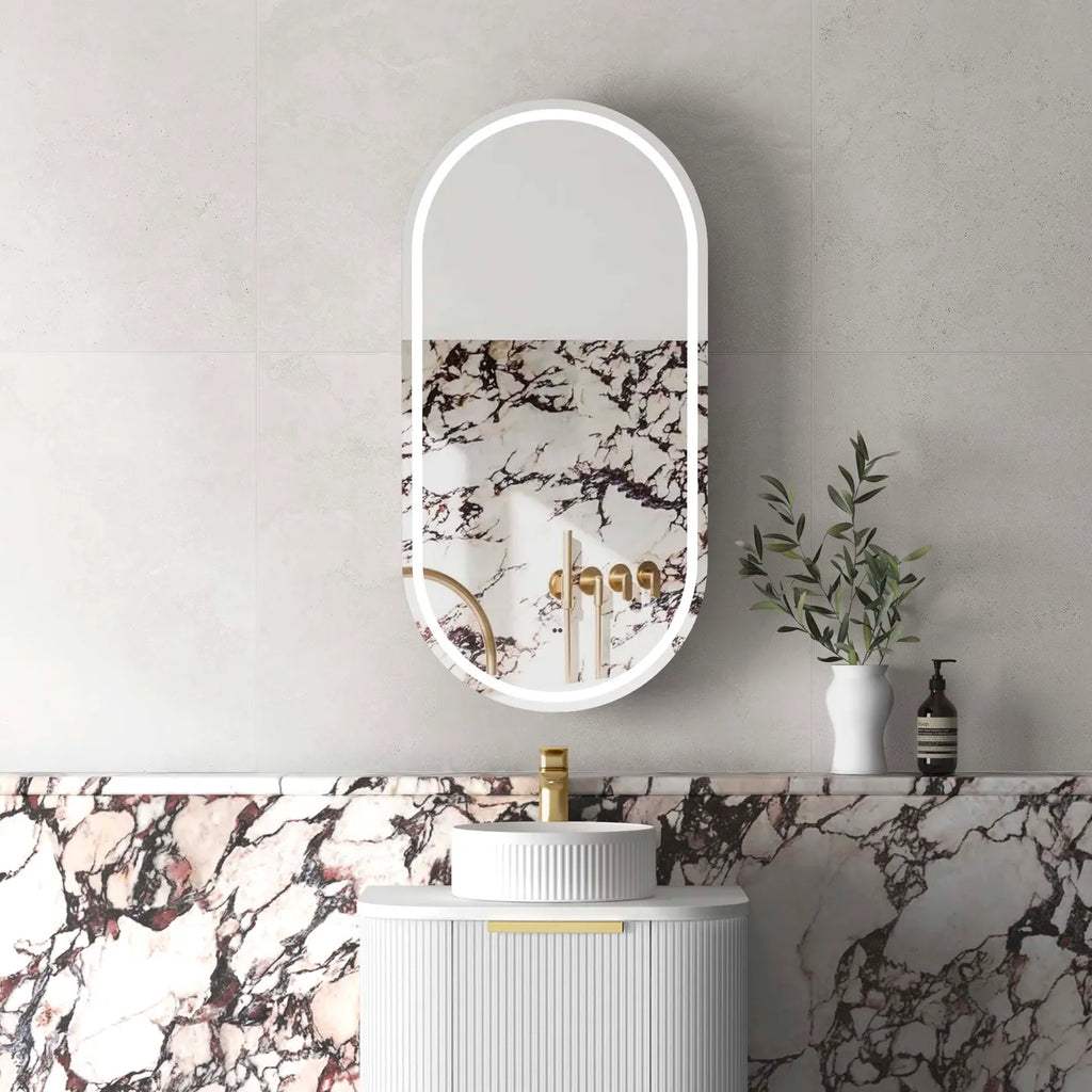 Otti Noosa Oval Shape LED Shaving Cabinet - Matte White
