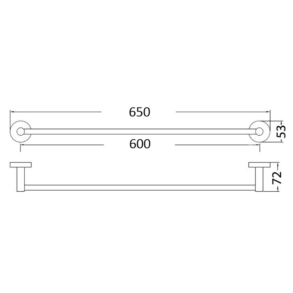 Otus Single Towel Rail 600mm - Chrome