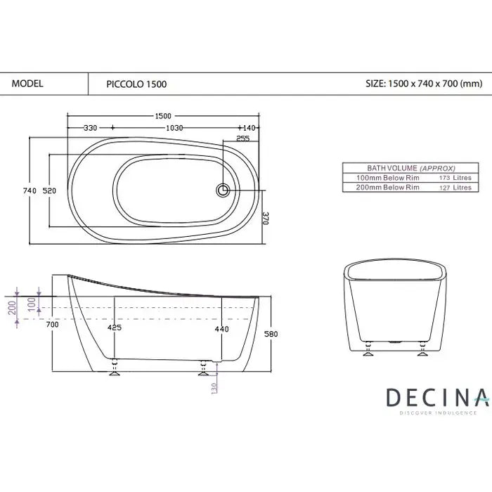 Decina Piccolo Freestanding Bath 1500mm - Black