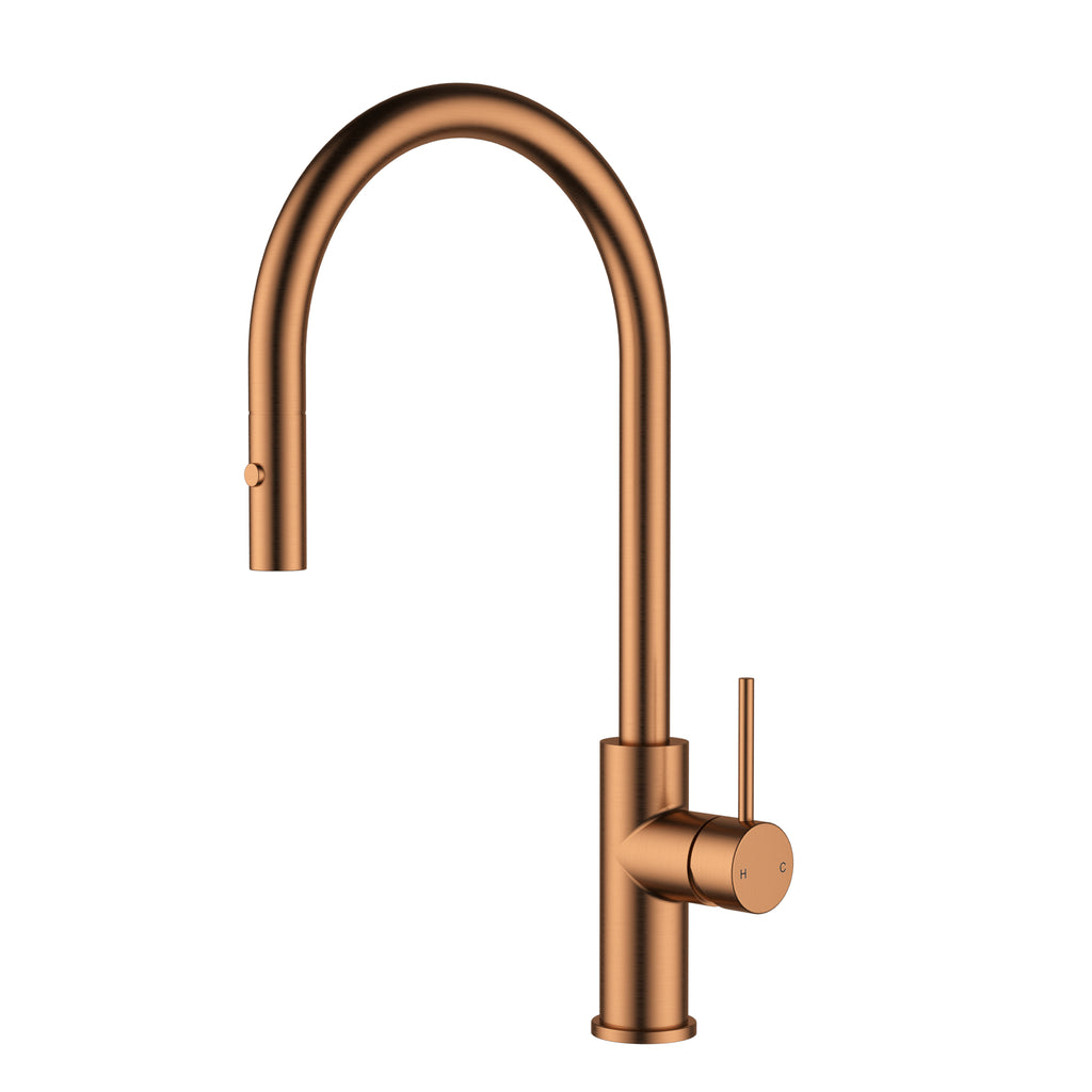 Otus Slimline SS Gooseneck Pull-Out Sink Mixer - Brushed Copper