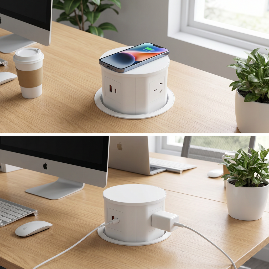 Quad Sided Pop Up Power Outlet With USB - White
