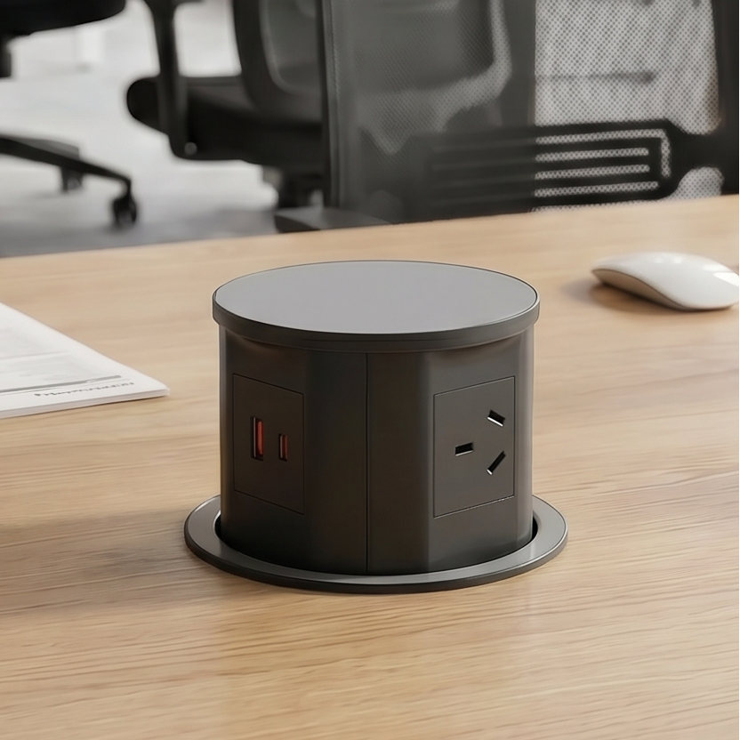 Quad Sided Pop Up Power Outlet With USB - Black