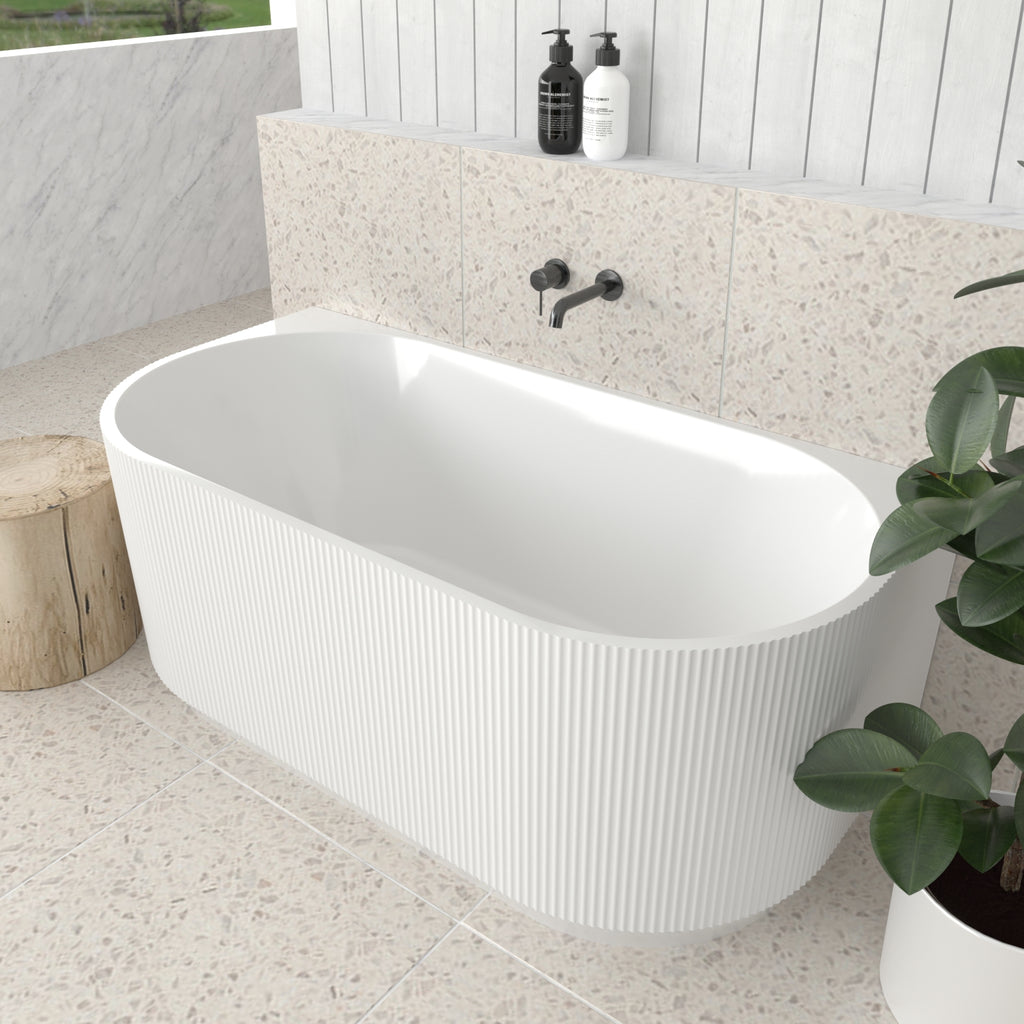 Rosely Fluted Back To Wall Bathtub Gloss White