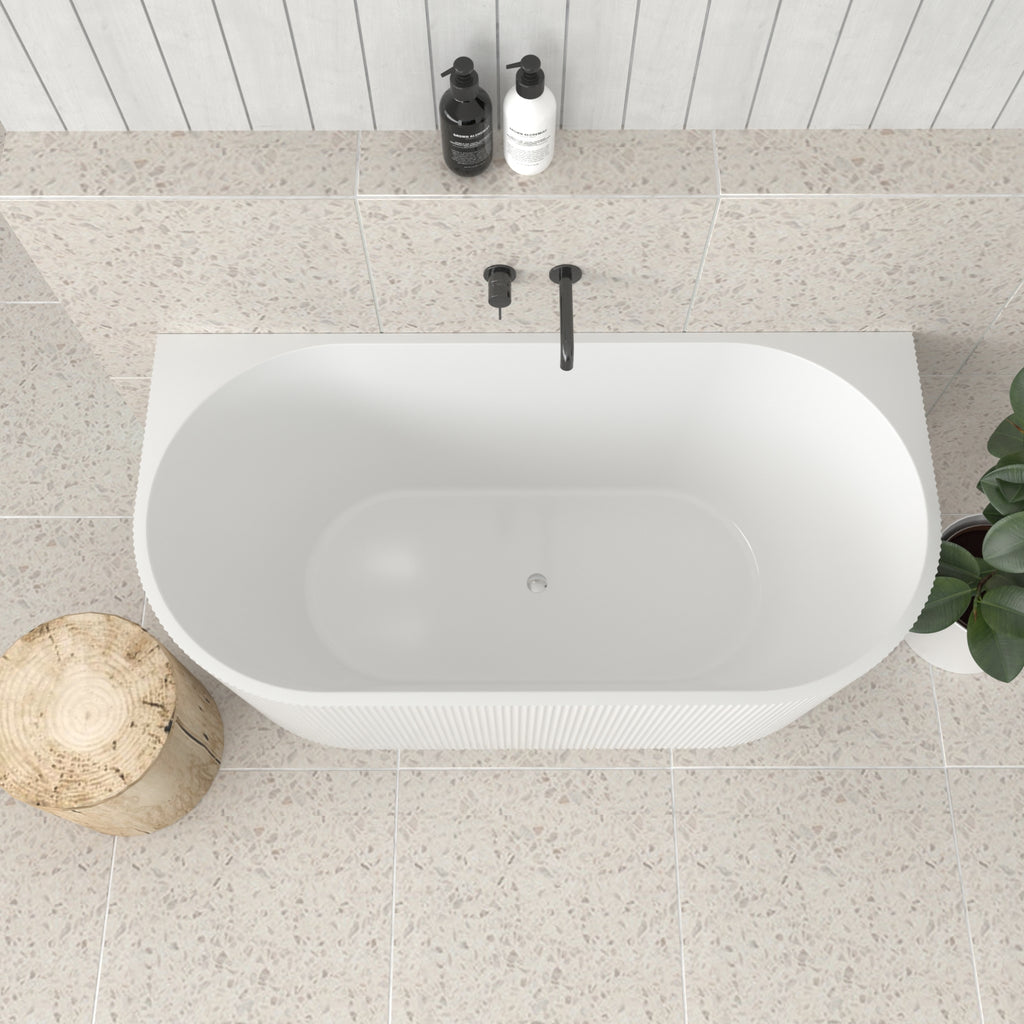 Rosely Fluted Back To Wall Bathtub Gloss White