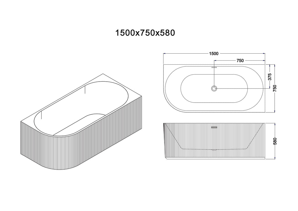 Rosely V Groove Right Hand Corner Bathtub Matt White