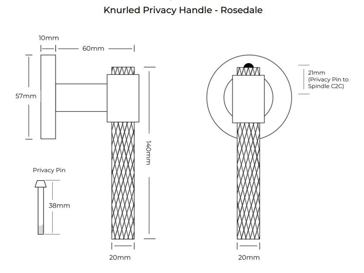 Manovella Knurled Privacy Door Handle - Rosedale - Matte Black