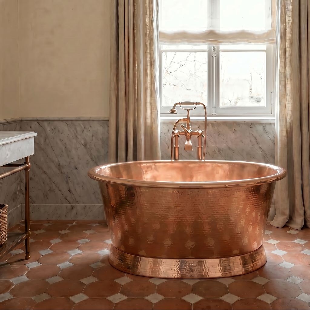 Ravi Genuine Antique Copper Freestanding Round Wall Bathtub