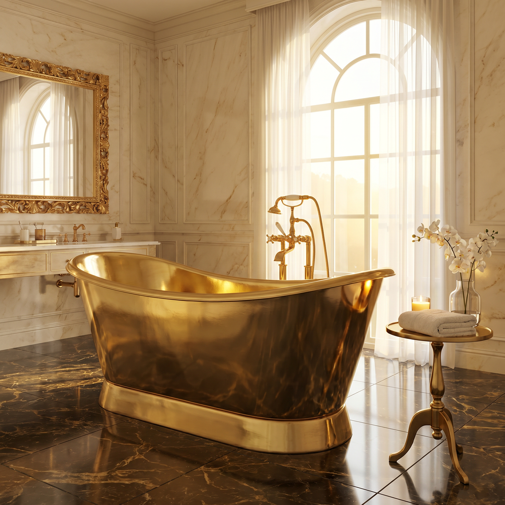 Solara Genuine Antique Brass Gold Freestanding Bathtub