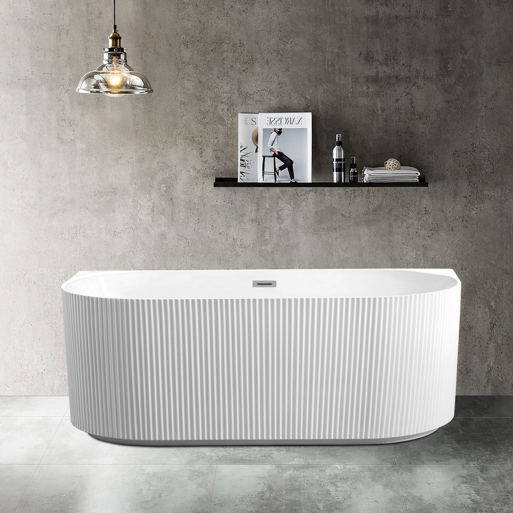 Rosely Fluted Back To Wall Bathtub Gloss White