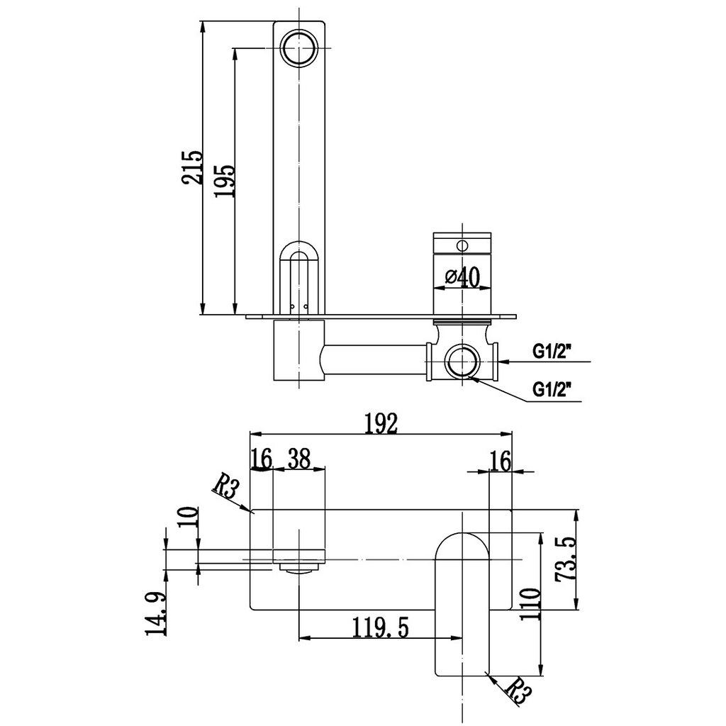 Serena Ruki Wall Basin Mixer/Bath Spout - Chrome