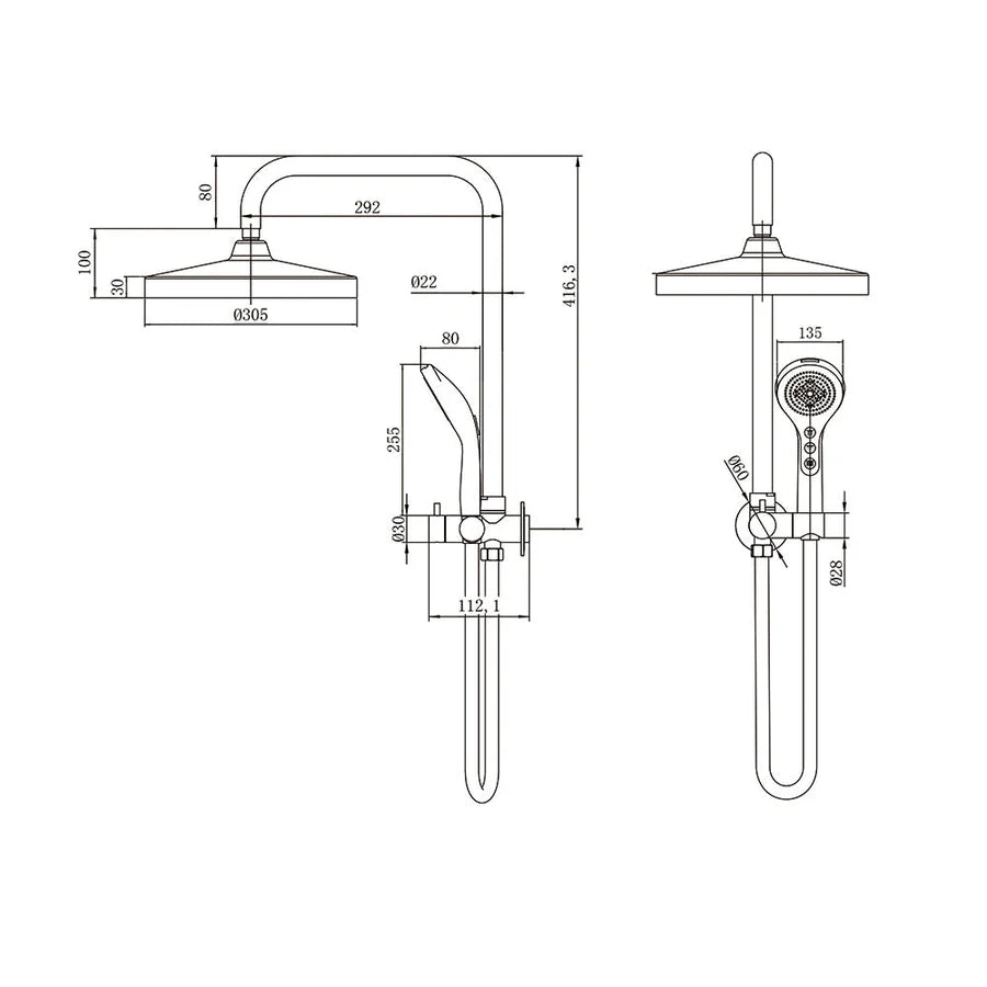 Amoza Round Mini Combo Twin Shower Set Top Inlet