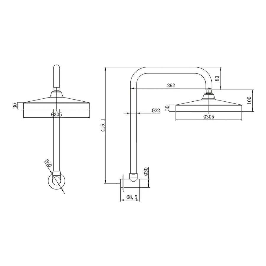 Amoza Gooseneck Shower Arm & Round Shower Head Set