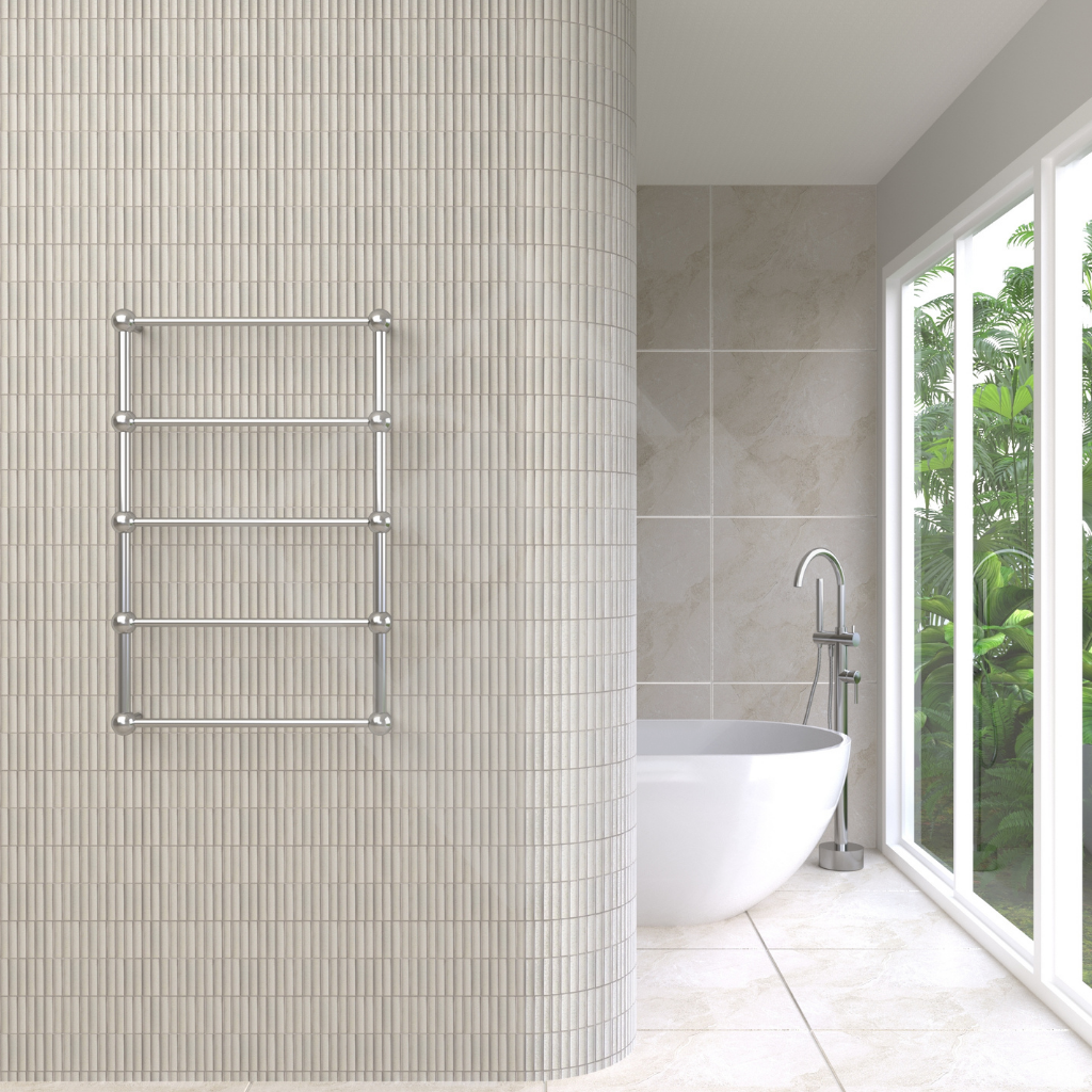 Thermogroup 5 Bar Straight Round Heritage Ladder Heated Towel Rail - Polished Stainless Steel