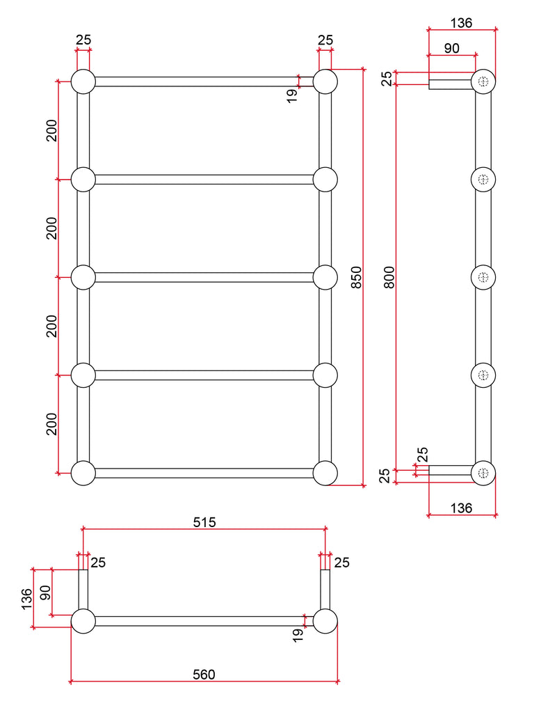 Thermogroup 5 Bar Straight Round Heritage Ladder Heated Towel Rail - Polished Stainless Steel