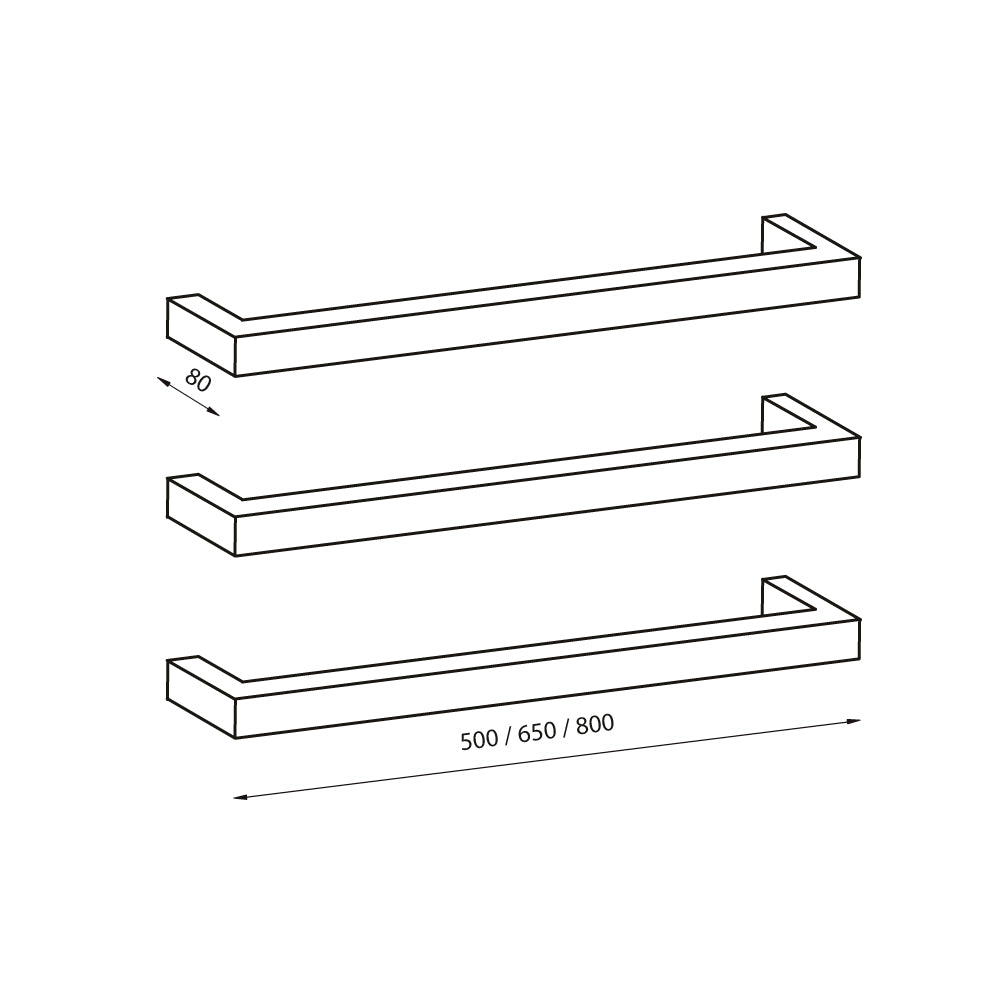 Radiant Heating Square Single Bar 12V Heated Towel Rail Polished 500