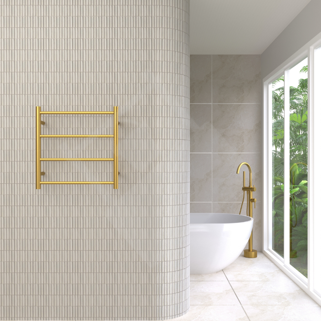 Thermogroup 4 Bar Round Ladder Heated Towel Rail - Brushed Gold