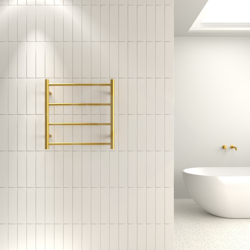 Thermogroup 4 Bar Round Ladder Heated Towel Rail - Brushed Gold