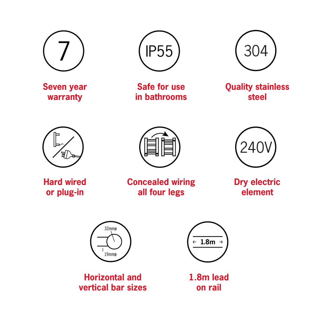Thermogroup 4 Bar Round Ladder Heated Towel Rail - Brushed Brass