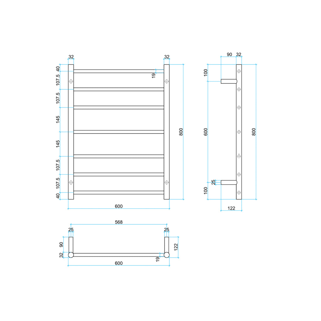Thermogroup 7 Round Heated Ladder Towel Rail - Matte Black