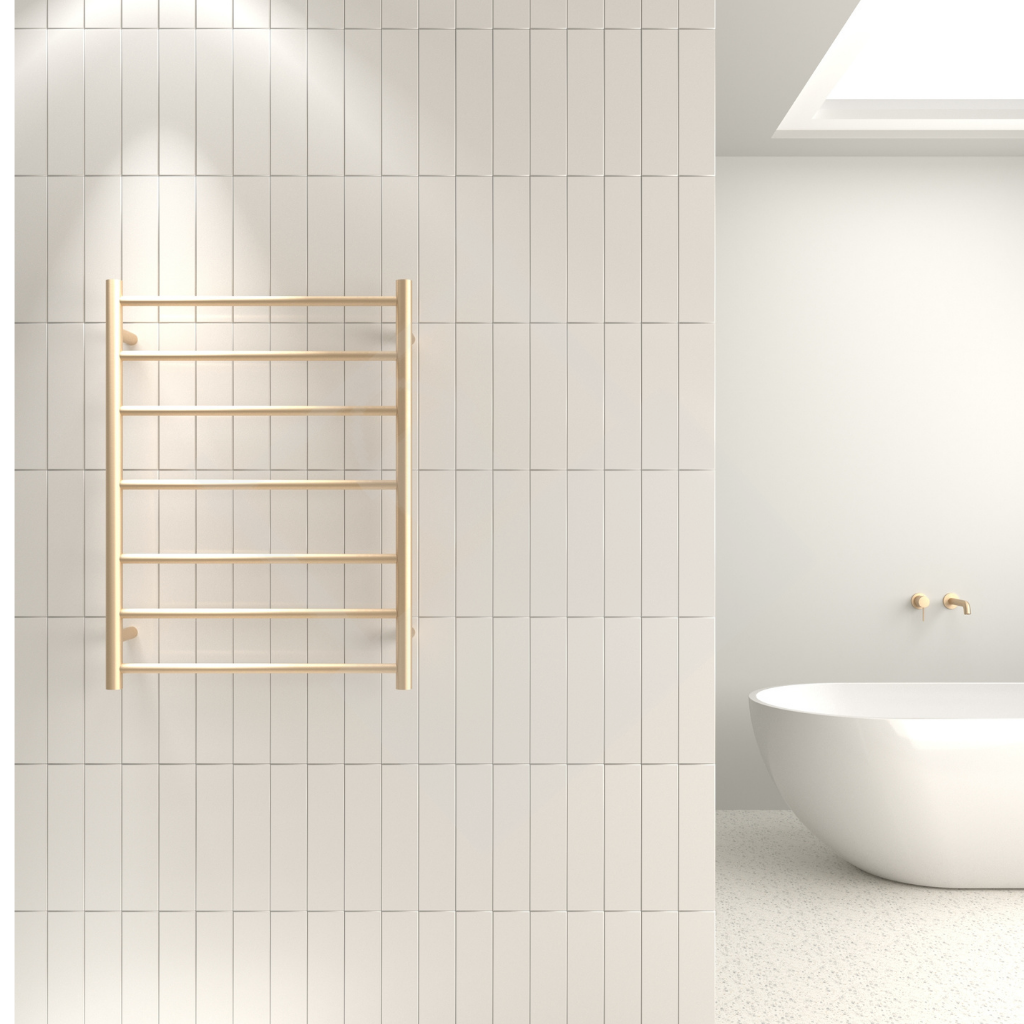 Thermogroup 7 Bar Round Heated Towel Ladder - Brushed Brass