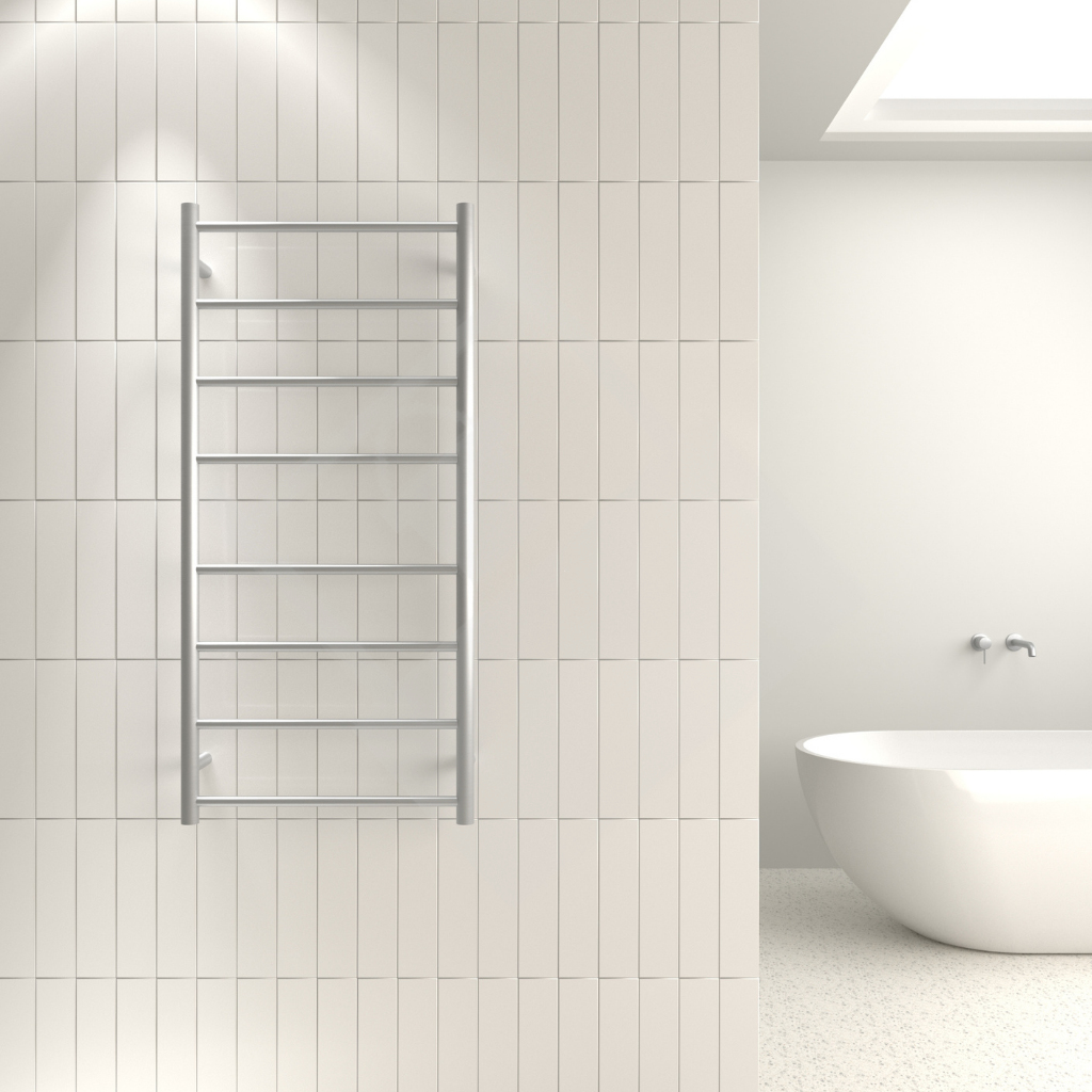 Thermogroup 8 Bar Straight Round Ladder Heated Towel Rail - Brushed Stainless