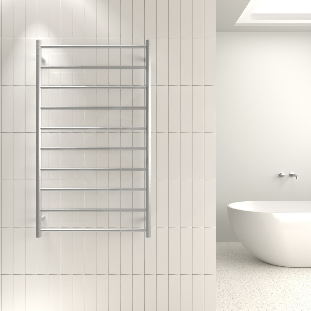 Thermogroup 10 Bar Straight Round Ladder Heated Towel Rail - Brushed Stainless Steel