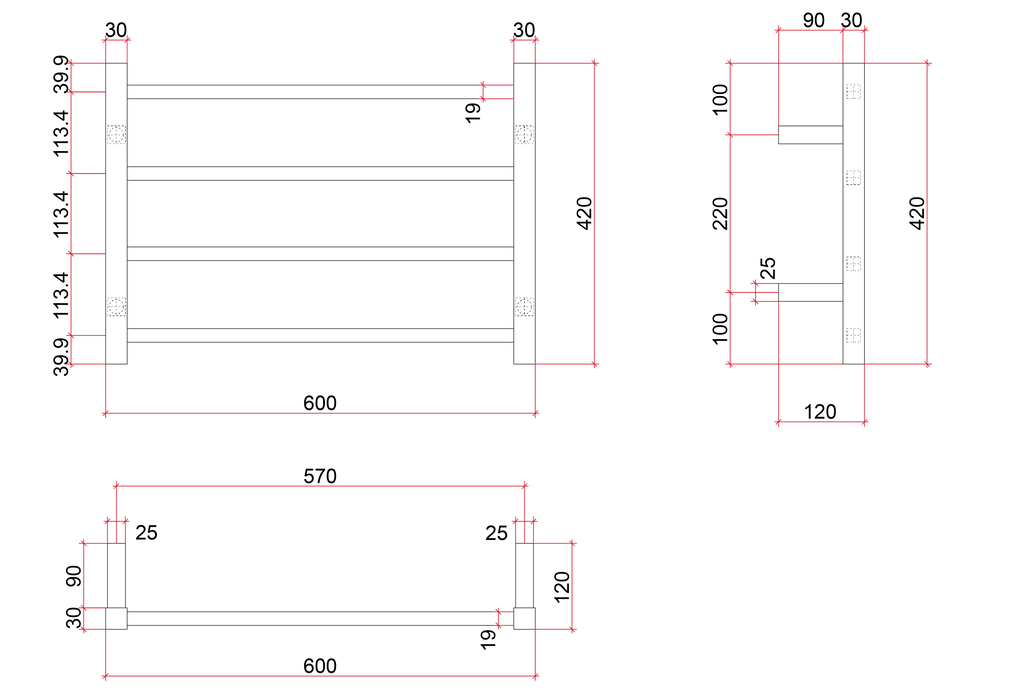 Thermogroup 4 Bar Straight Square Ladder Heated Towel Rail