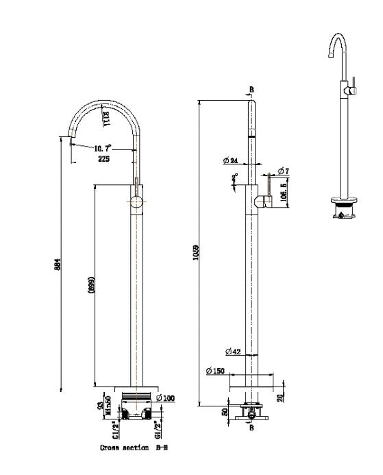 Otus Slimline Freestanding Bath Mixer - Brushed Copper