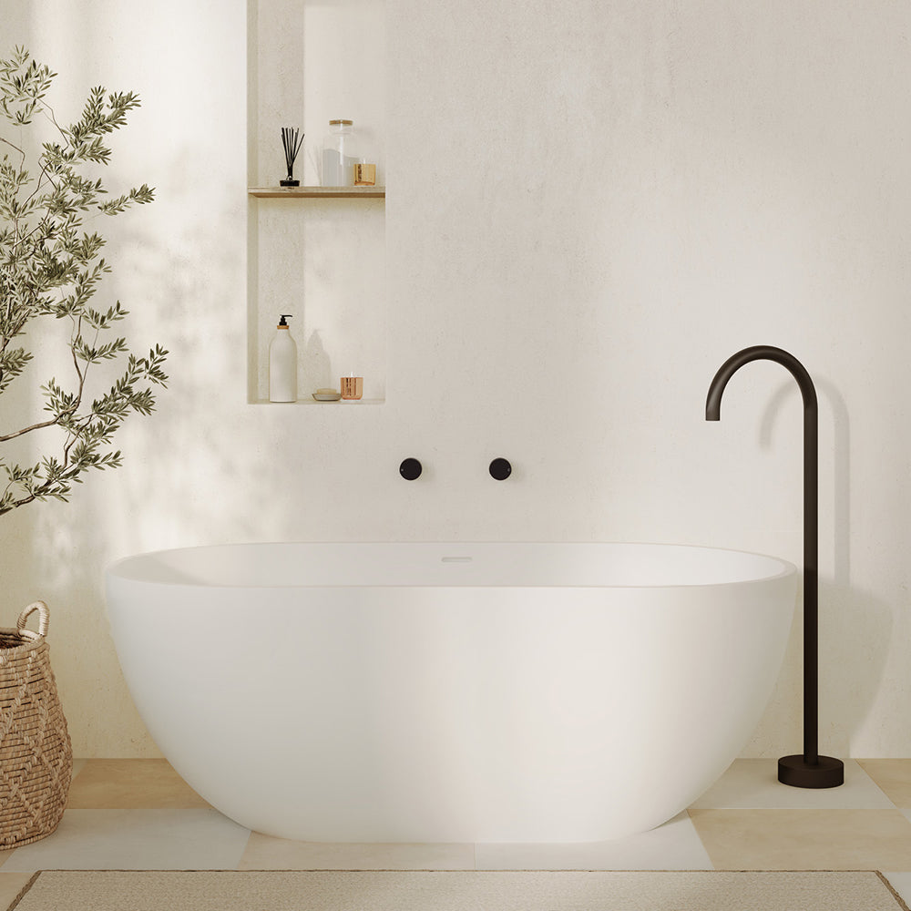 Fienza Nero Freestanding Stone Bath 1550mm - Matte White