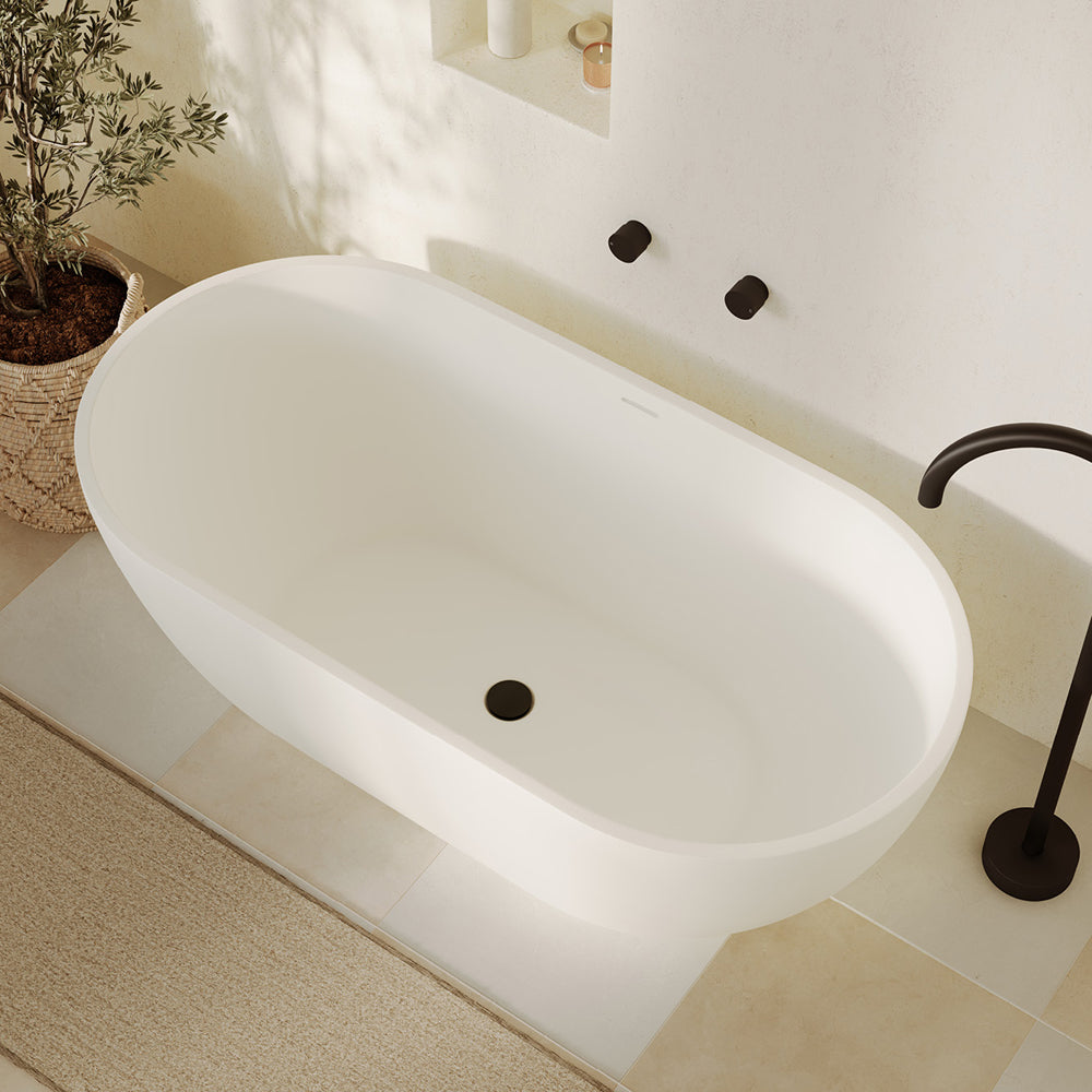 Fienza Nero Freestanding Stone Bath 1550mm - Matte White