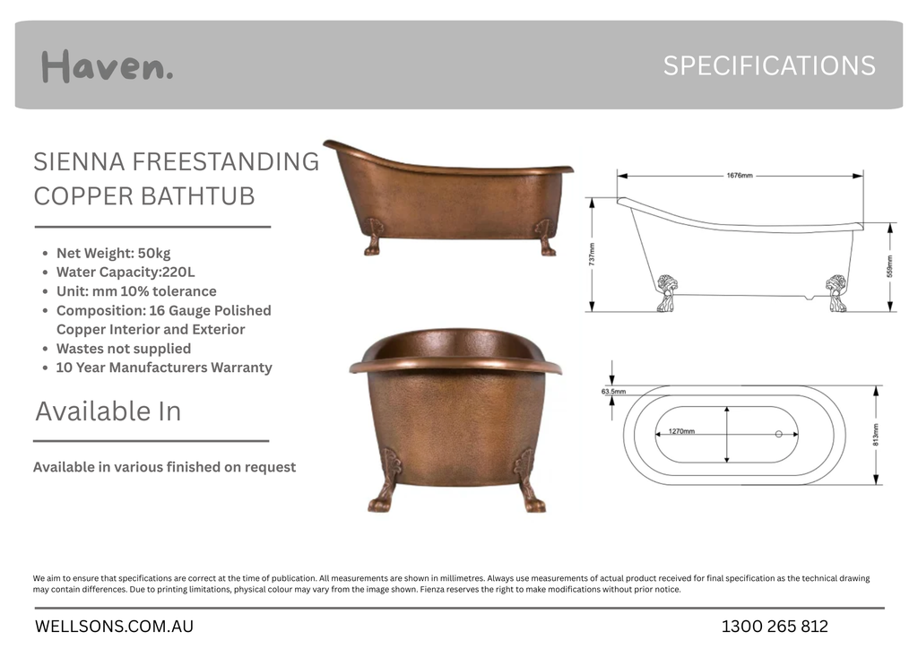 Sienna Genuine Antique two tone Copper Freestanding Clawfoot Bathtub