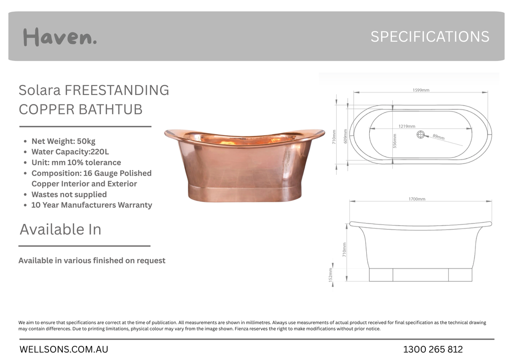 Solara Genuine Antique Brass Gold Freestanding Bathtub