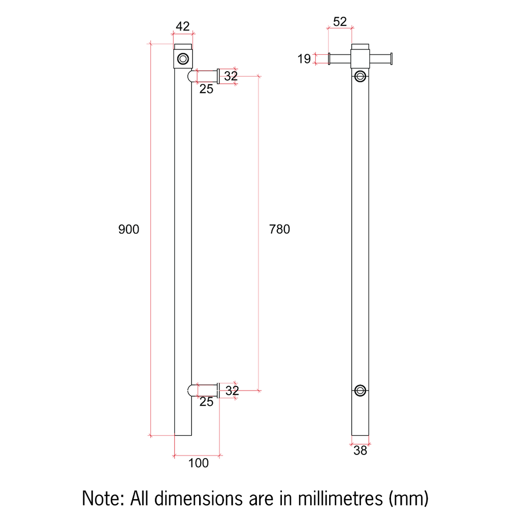 Thermogroup Vertical Single Heated Rail - Brushed Nickel