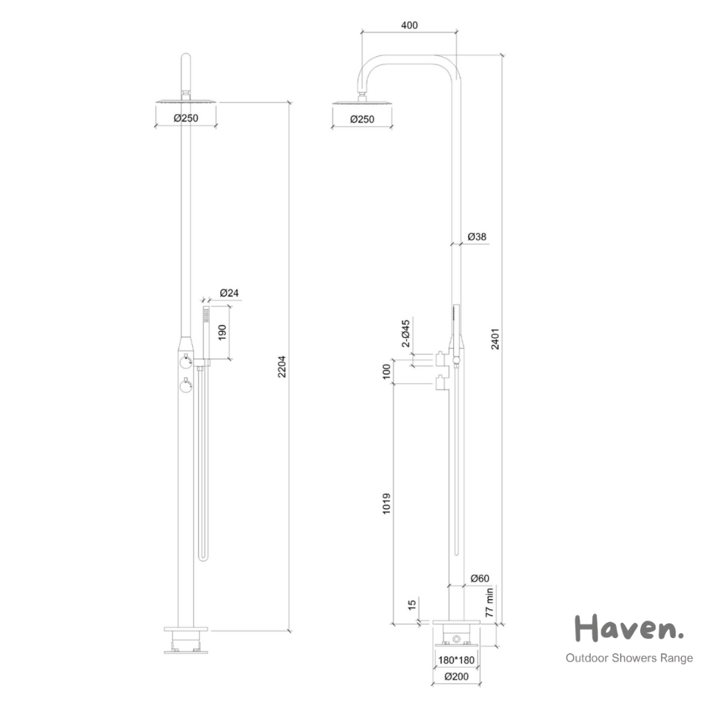 Freestanding Outdoor Shower Kit 316 Stainless Steel