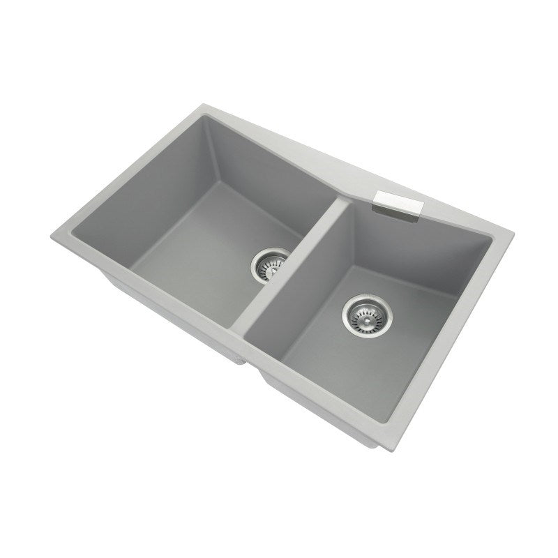 Granite 800x500mm Double Bowl Kitchen Sink - Concrete Grey