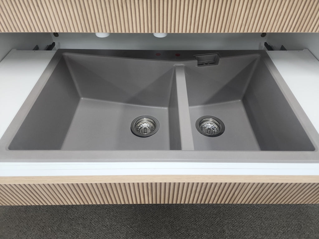 Granite 800x500mm Double Bowl Kitchen Sink - Concrete Grey