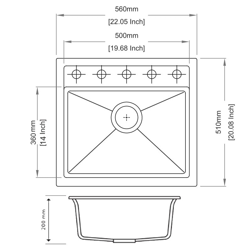 Granite Single Bowl Kitchen Sink 560x510mm -Concrete Grey