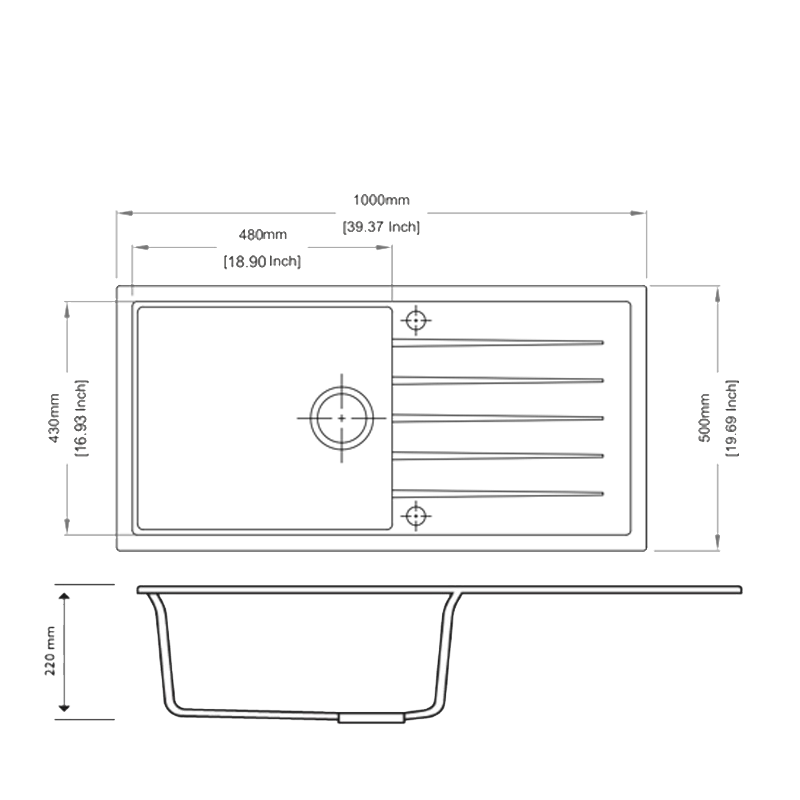Granite Single Bowl Kitchen Sink 1000x500mm - Black