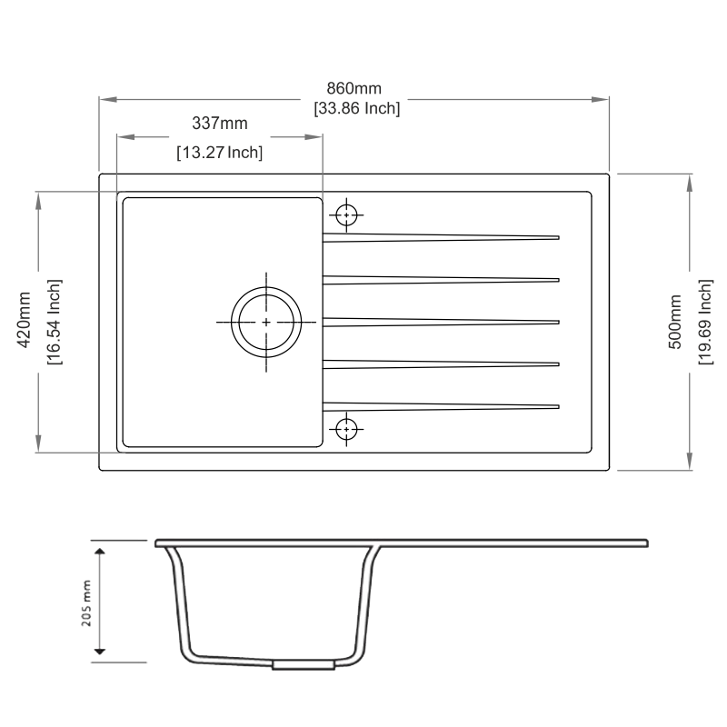 Granite Single Bowl Kitchen Sink 860x500mm - Black