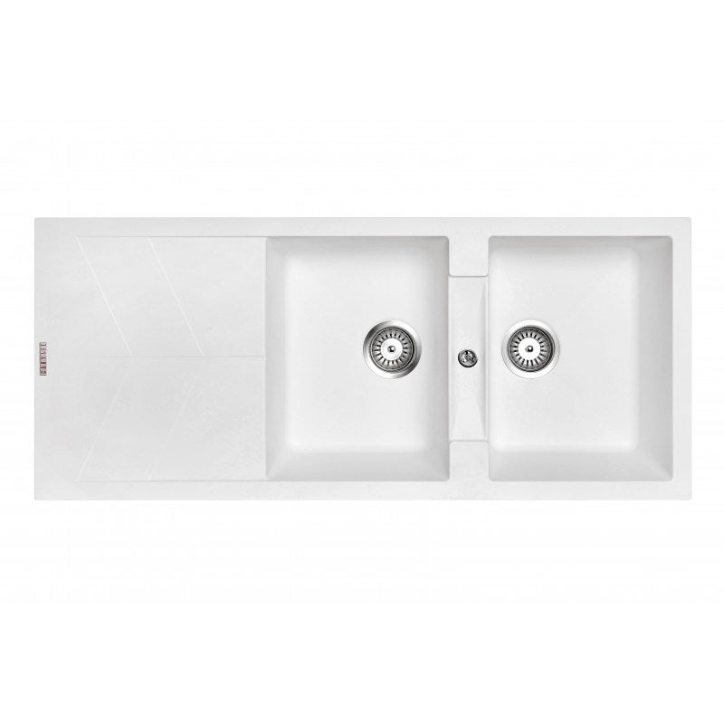 Granite 1150x500mm Double Bowl Kitchen Sink - White
