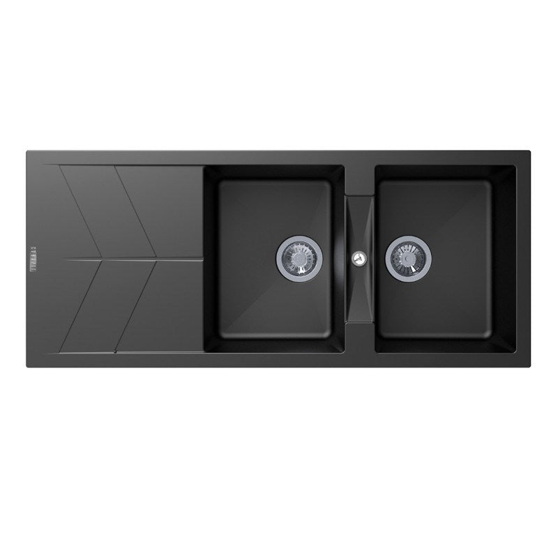 Granite 1150x500mm Double Bowl Kitchen Sink - Black