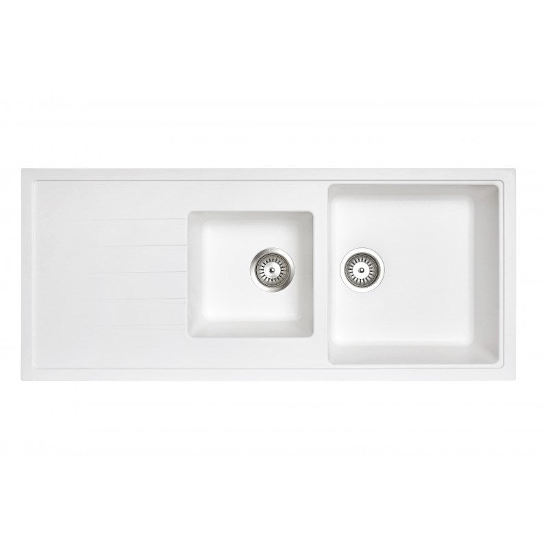 Granite 1160x500mm 1 & 1/2 Bowl Kitchen Sink - White