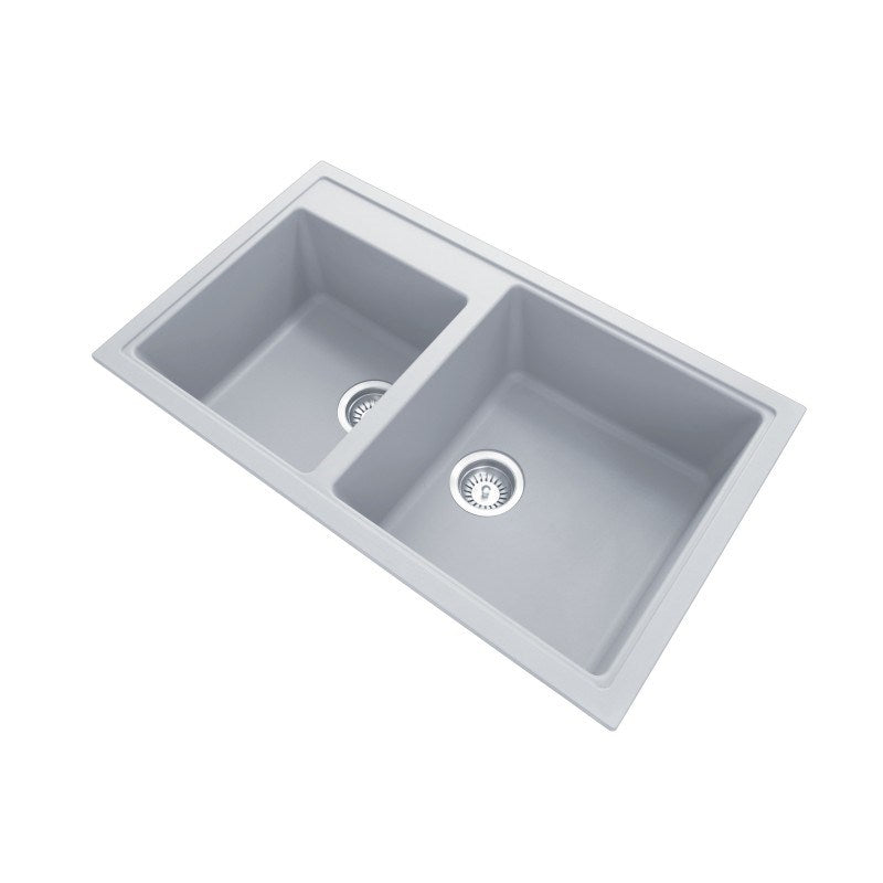Granite 860x500x200mm 1 & 3/4 Bowl Kitchen Sink - Concrete Grey
