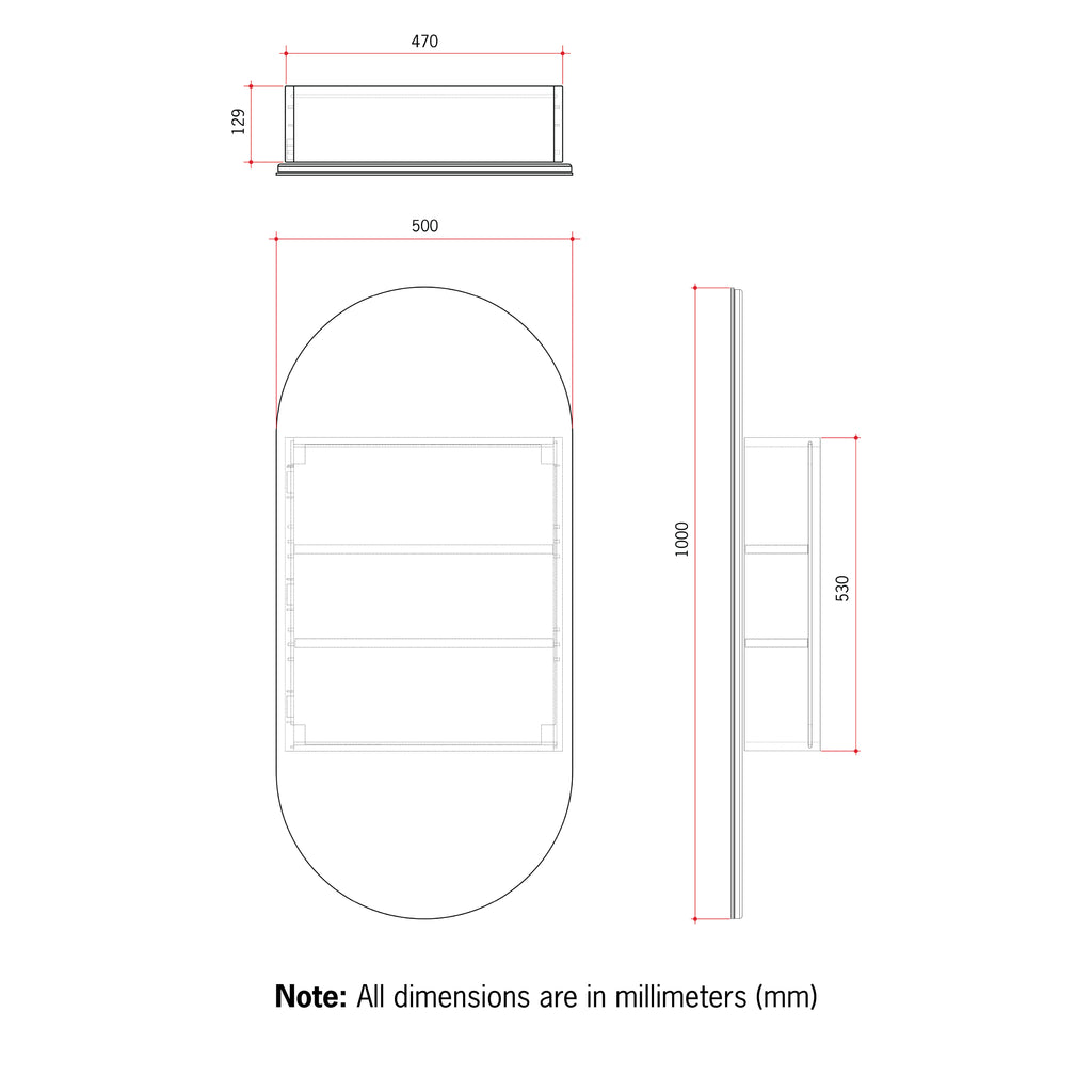 Thermogroup Ablaze Lincoln Pill Mirror Cabinet - Black