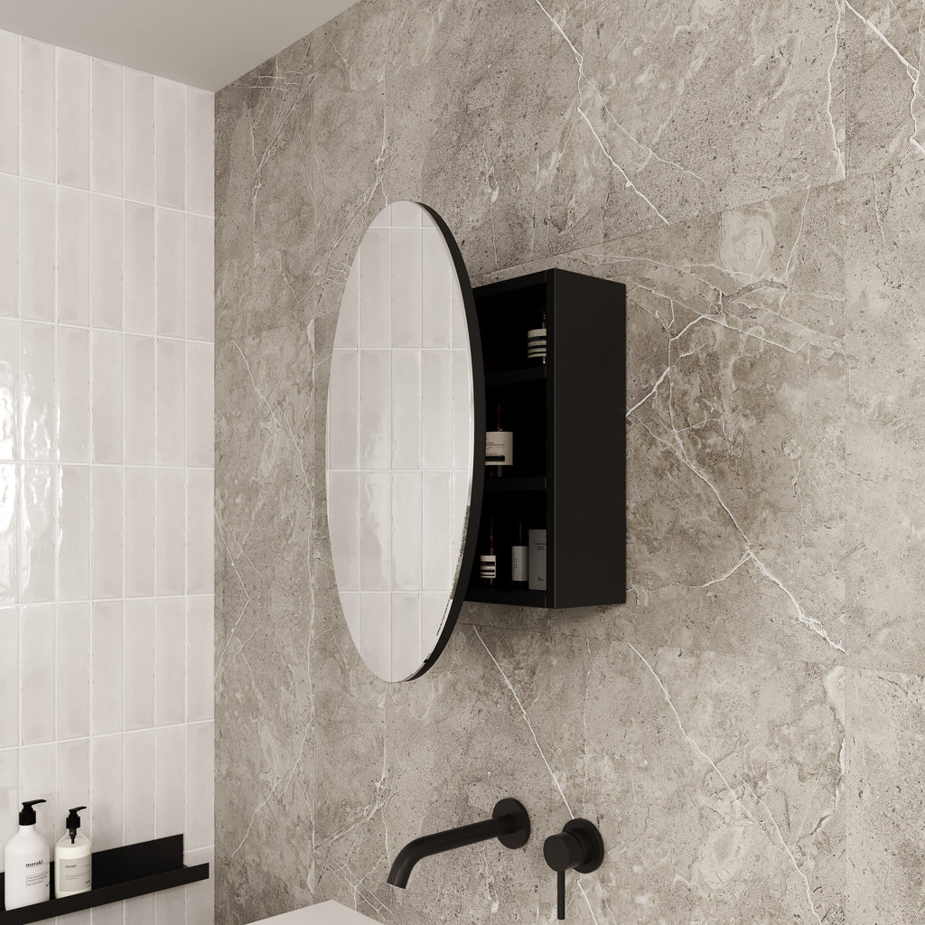Thermogroup Chelsea Round Mirror Cabinet - Black
