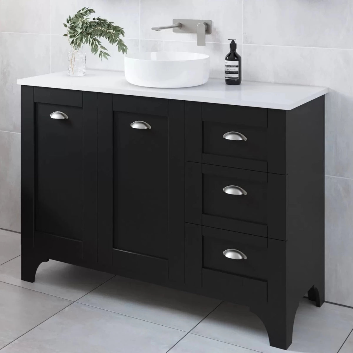 Timberline Windsor Floor Standing Vanity with Silksurface Top & Above Wellsons